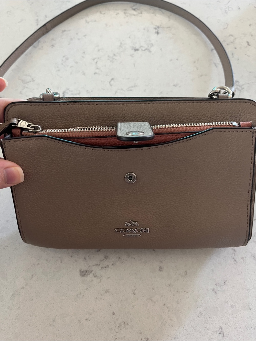 Coach Taupe Leather Pebbled Crossbody Bag - Picture 9 of 11